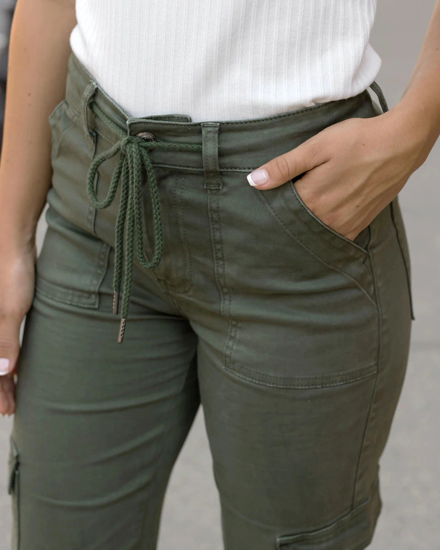 Grace and Lace- Sueded Twill Cargo Pants - Deep Green