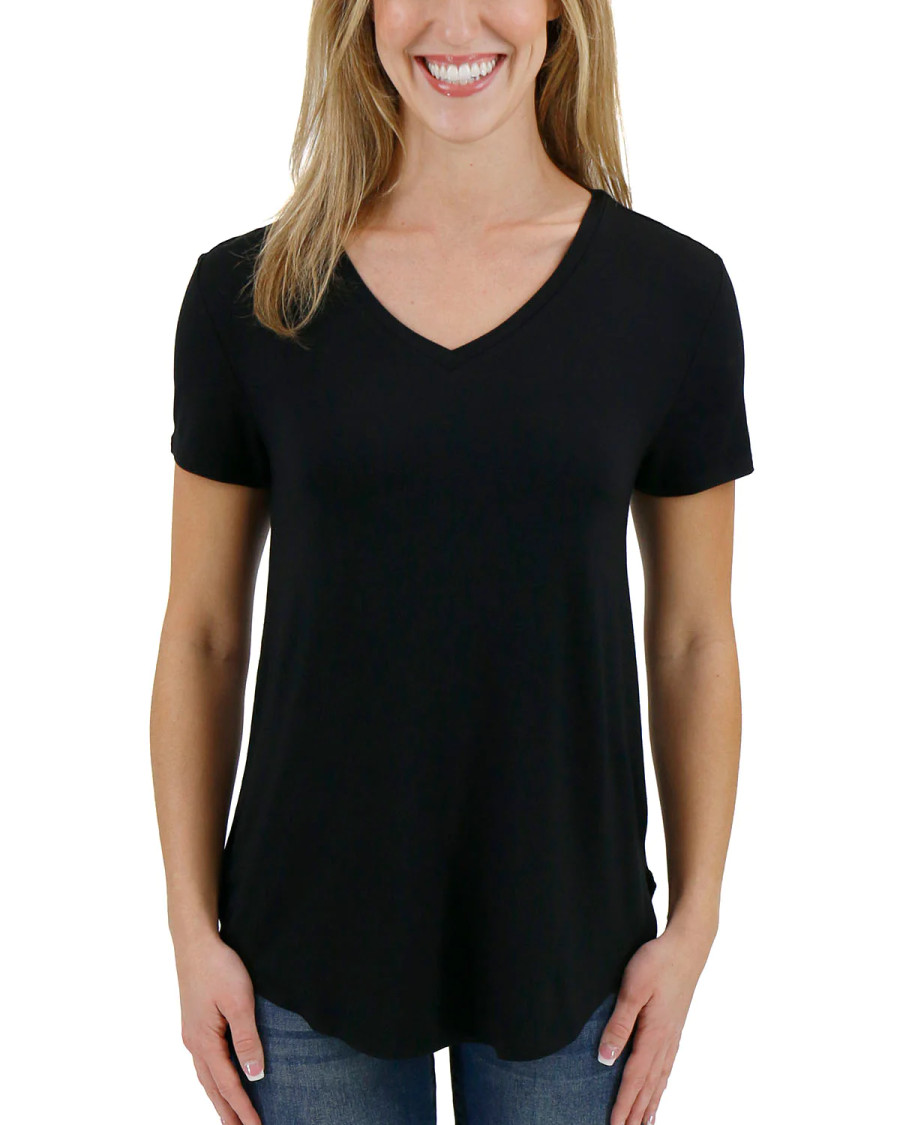 Grace and Lace- Perfect V-Neck Tee in Black