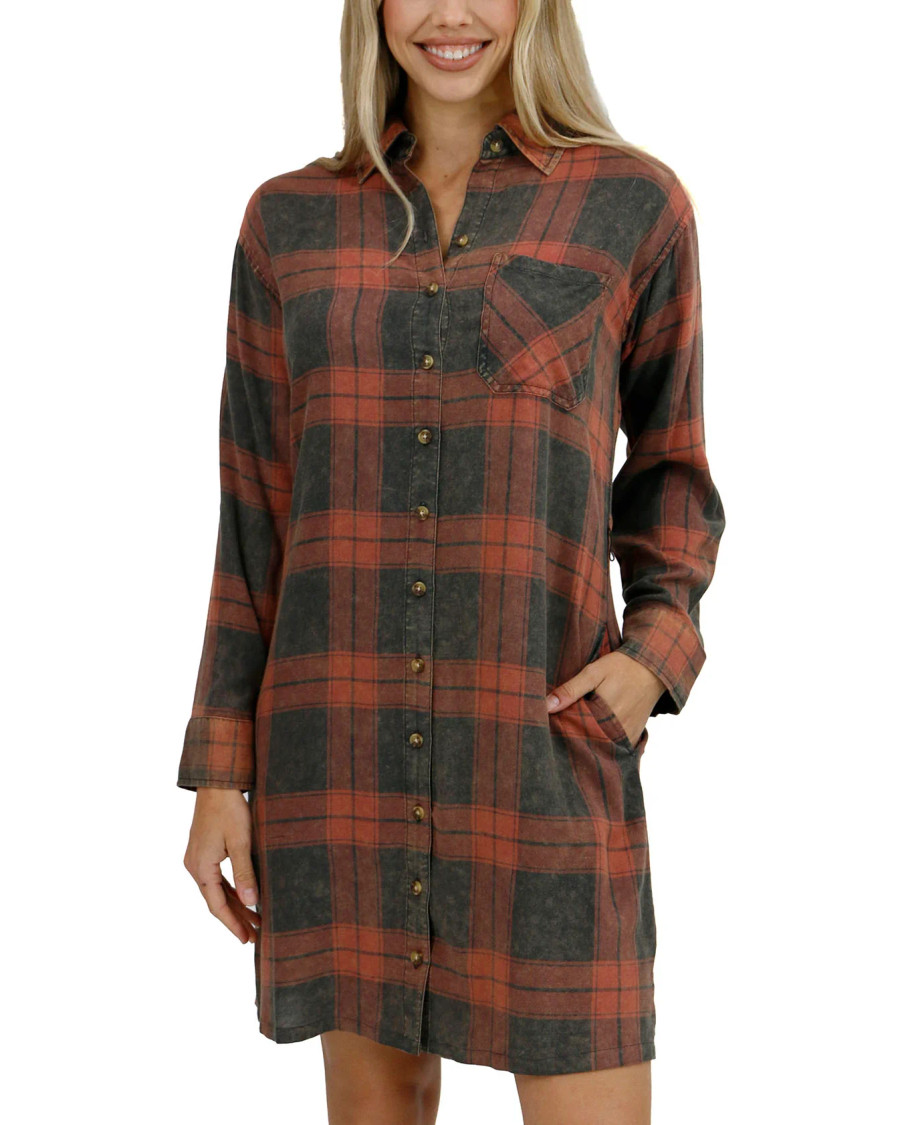 Grace and Lace- Aspen Plaid Shirt Dress 