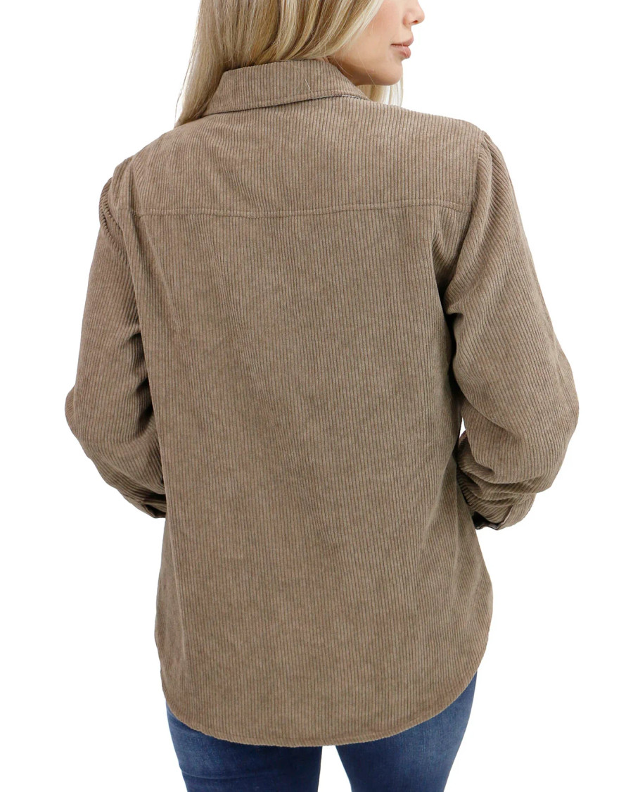 Grace and Lace- Reversible Corduroy Shacket - Tan/Olive Plaid