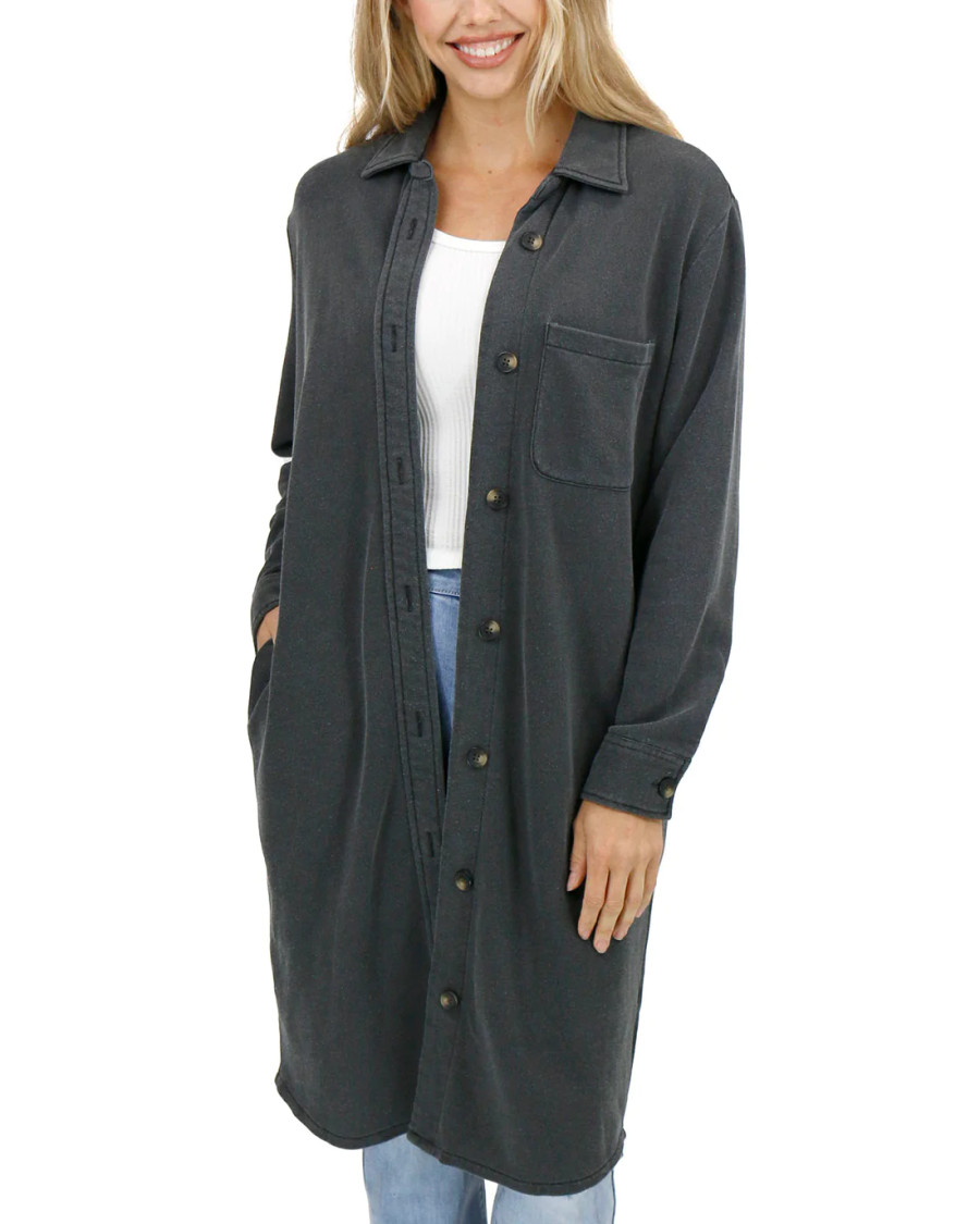 Grace and Lace- Fleetwood Terry Duster Jacket in Washed Dark Grey