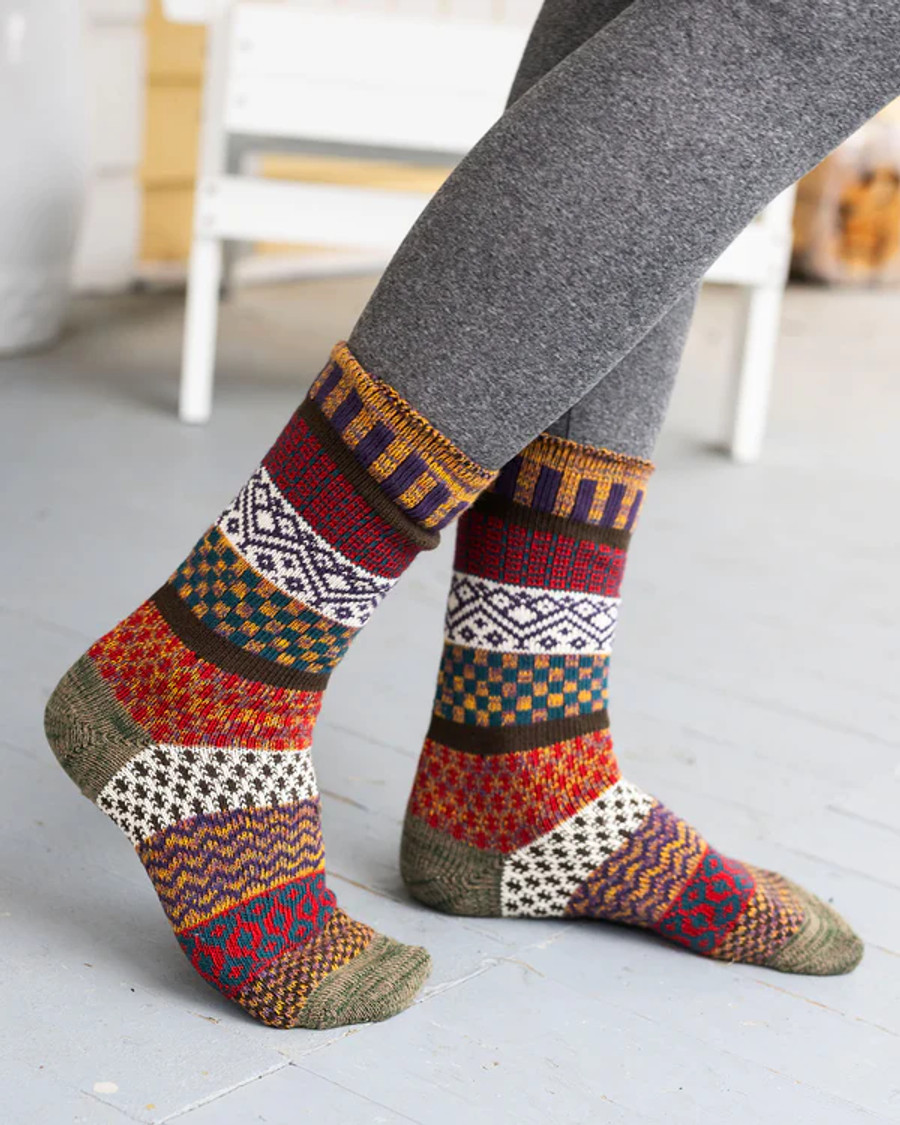 Grace and Lace- Mixed Intarsia Rust/Olive/Purple Socks