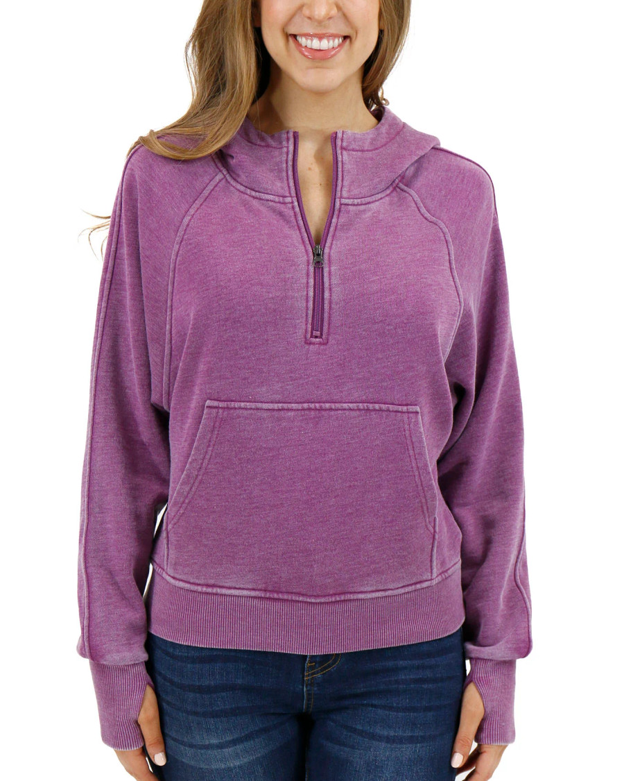 Grace and Lace Vintage Wash Quarter Zip Hoodie - Washed Purple