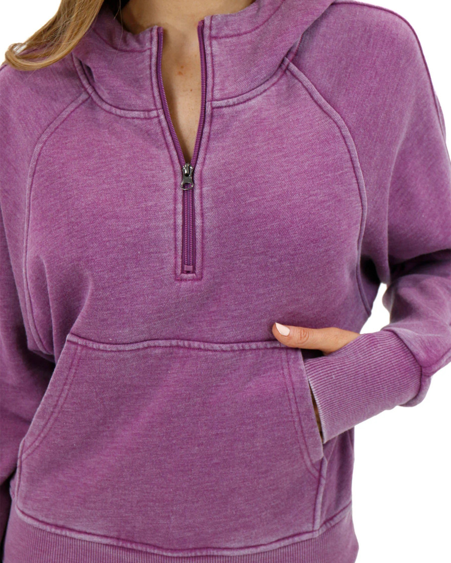 Grace and Lace Vintage Wash Quarter Zip Hoodie - Washed Purple