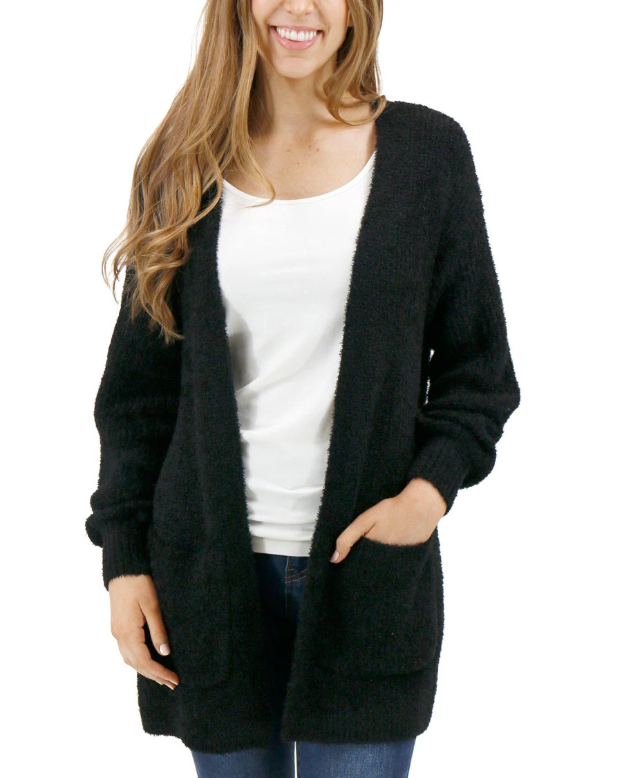 Grace and LaceOversized Knit Fuzzy Cardigan - Black