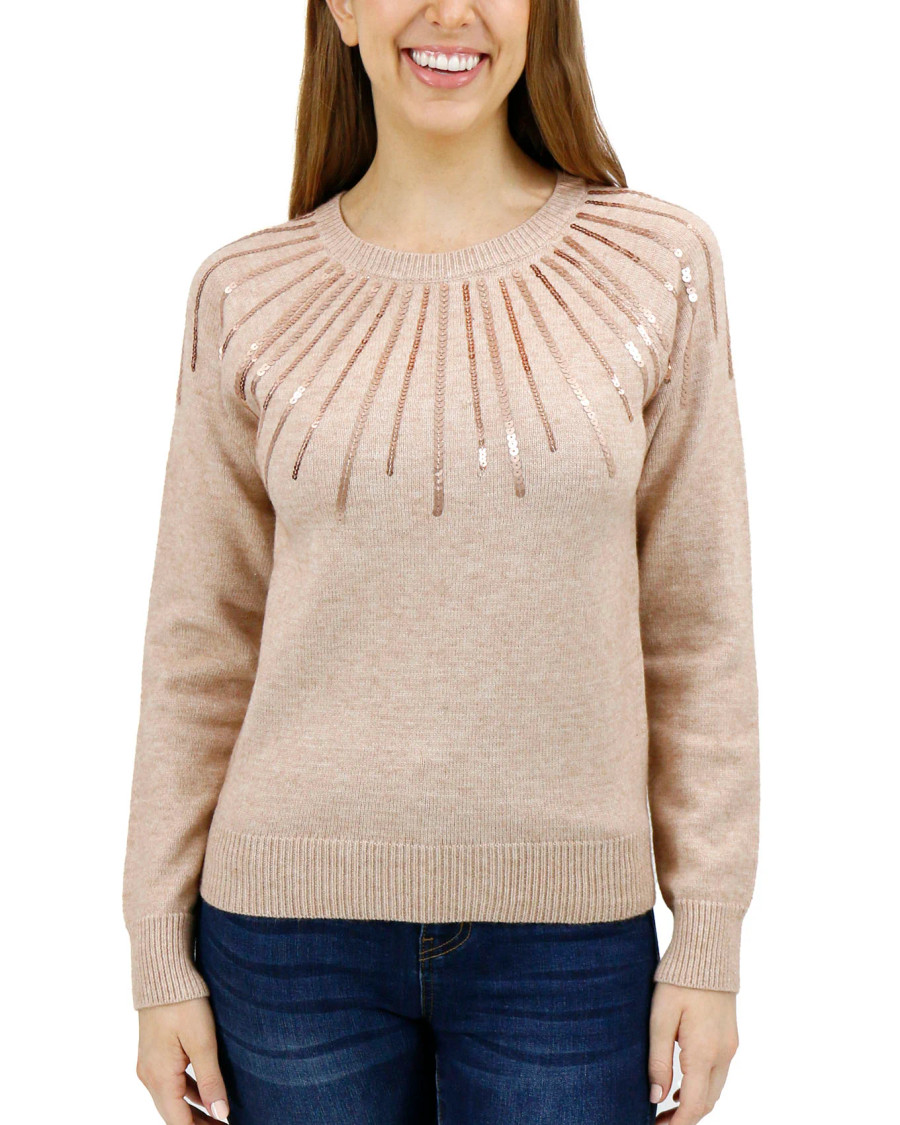Grace and Lace Shimmer Sweater - Heathered Oatmeal
