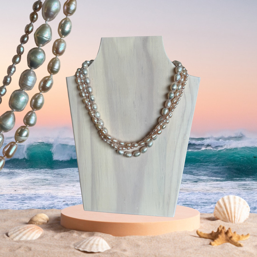 Saltwater Pearls Oval 3-Strand With Magnetic Clasp - Light Pink