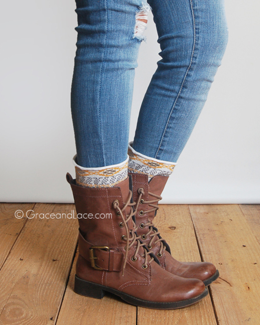 Grace and Lace Patterned Boot Cuffs - Aztec (gray/yellow)