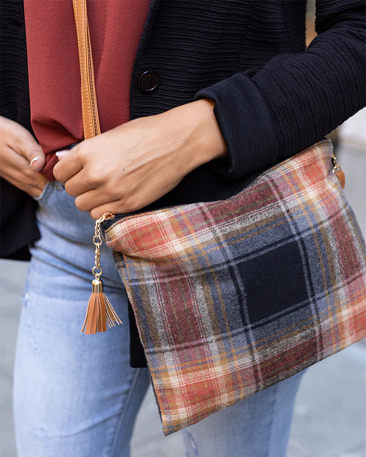 Grace and Lace- Plaid Flannel Crossbody Bag in Fall Plaid