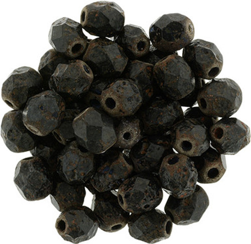 Starman Fire-Polish 6mm : Jet - Stone Picasso (25pcs)