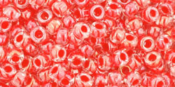 TOHO Round 8/0 Seed Bead Inside-Color Crystal/Tomato-Lined, 2.5-Inch Tube