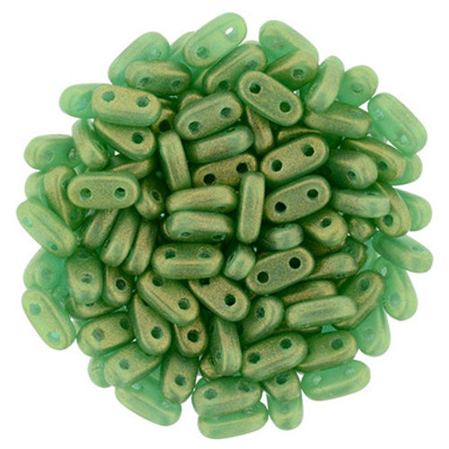 CzechMates Bar 6 x 2mm Bead, Sueded Gold Atlantis Green, 2.5-Inch Tube