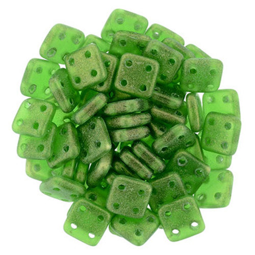 CzechMates QuadraTile 6mm Bead, Sueded Gold Emerald, 2.5-Inch Tube