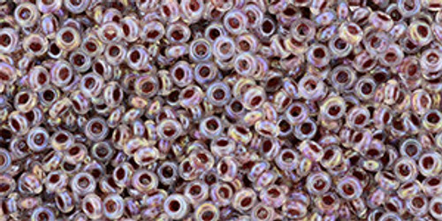 TOHO Demi Round 11/0 Seed Bead Inside-Color Rainbow Crystal/Strawberry-Lined, 2.5-Inch Tube