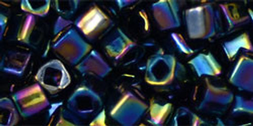 TOHO Cube 4mm Seed Bead Metallic Rainbow Iris, 2.5-Inch Tube