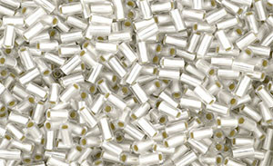 TOHO Bugle #1 3mm Tubular Seed Bead Silver-Lined Frosted Crystal, 2.5-Inch Tube