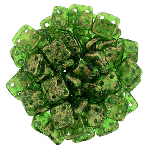 CzechMates QuadraTile 6mm Bead, Gold Marbled - Green Emerald, 2.5-Inch Tube CzechMates QuadraTile 6mm Bead, Gold Marbled - Green Emerald, 2.5-Inch Tube