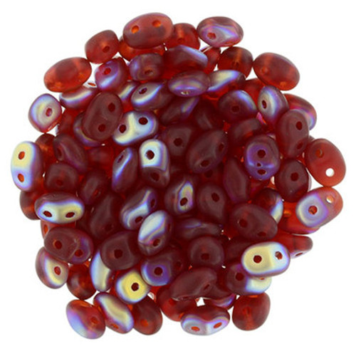 Matubo SuperDuo 5 x 2mm Bead, Matte - Siam Ruby AB, 2.5-Inch Tube