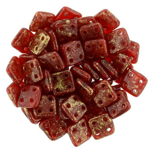 CzechMates QuadraTile 6mm Bead, Gold Marbled - Oxblood, 2.5-Inch Tube
