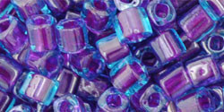TOHO Cube 4mm Seed Bead Inside-Color Aqua/Purple-Lined, 2.5-Inch Tube