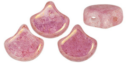 Matubo Ginkgo Leaf, 7.5mm Bead, Luster Topaz/Pink Opaque White, 2.5-Inch Tube