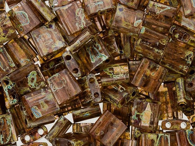 Miyuki TILA Bead 5x5mm 2 Hole Tube 2.5" : Transparent Light Autumn Jasper - Picasso