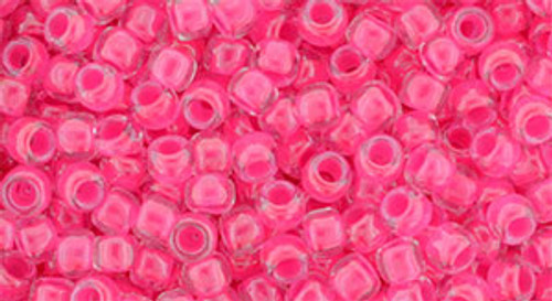TOHO Round 8/0 Seed Bead Inside-Color Light Topaz/Neon Pink-Lined, 2.5-Inch Tube