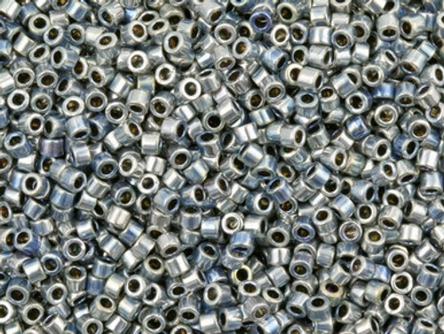 Miyuki Delica 11/0 Tube 2.5" : Grey-Blue/Gold 22 Karat