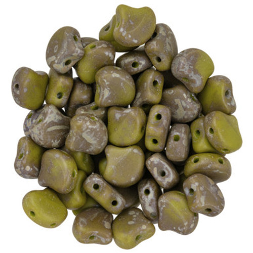 Matubo Ginkgo Leaf, 7.5mm Bead, Matte - Opaque Olivine - Rembrandt, 2.5-Inch Tube