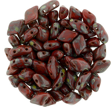 Matubo GEMDUO 8 x 5mm Bead, Opaque Red - Picasso, 2.5-Inch Tube