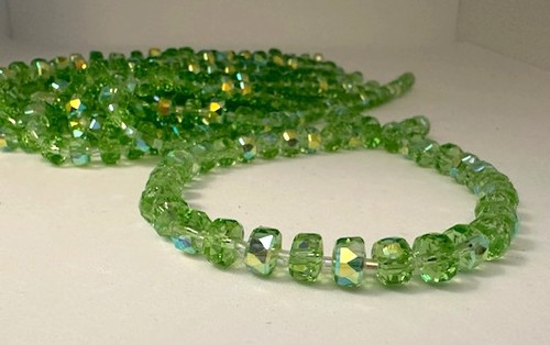 Chinese Glass Disc Rondelle Bright Green AB 7x5mm