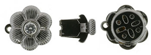 Starman Rhinestone Clasp - Six Petal Flower 14 x 17mm : Gun Metal - Crystal