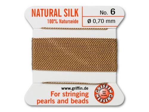 Griffin : No. 6 (0.70mm) 100% Silk Bead Cord, Beige, 2-Meter Card