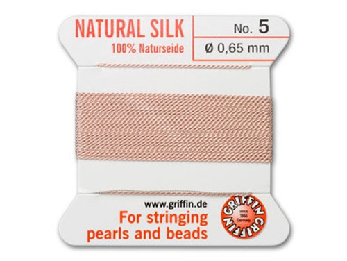Griffin : No. 5 (0.65mm) 100% Silk Bead Cord, Light Pink, 2-Meter Card