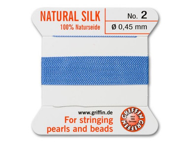 Griffin : No. 2 (0.45mm) 100% Silk Bead Cord, Blue, 2-Meter Card
