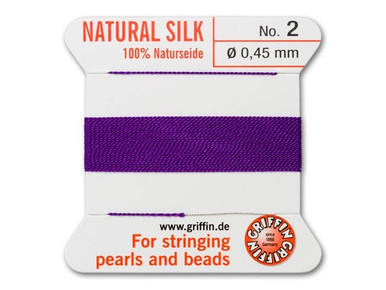 Griffin : No. 2 (0.45mm) 100% Silk Bead Cord, Amethyst, 2-Meter Card