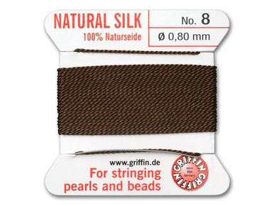 Griffin : No. 8 (0.80mm) 100% Silk Bead Cord, Brown, 2-Meter Card