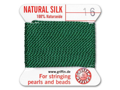 Griffin : No. 16 (1.05mm) 100% Silk Bead Cord, Green, 2-Meter Card