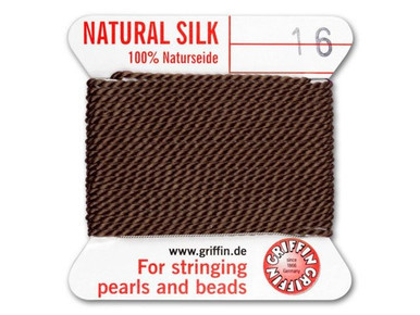 Griffin : No. 16 (1.05mm) 100% Silk Bead Cord, Brown, 2-Meter Card
