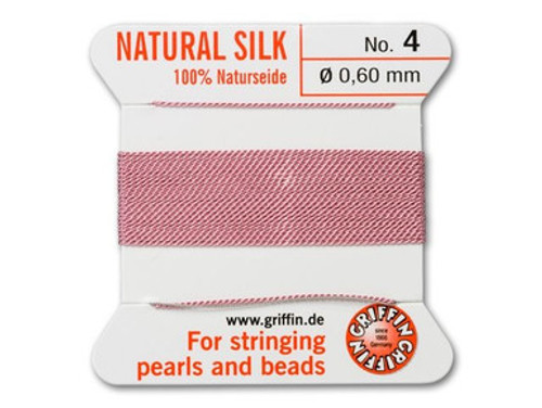 Griffin : No. 4 (0.60mm) 100% Silk Bead Cord, Dark Pink, 2-Meter Card