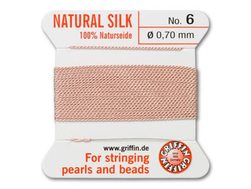 Griffin : No. 6 (0.70mm) 100% Silk Bead Cord, Light Pink, 2-Meter Card