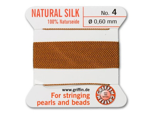 Griffin : No. 4 (0.60mm) 100% Silk Bead Cord, Cornelian, 2-Meter Card