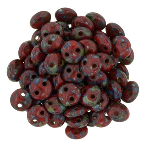CzechMates Lentil 6mm Bead, Opaque Red - Picasso - 50pcs