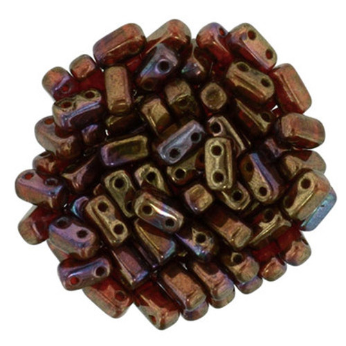 CzechMates Bricks 6 x 3mm Bead, Siam Ruby - Bronze Vega - 50pcs