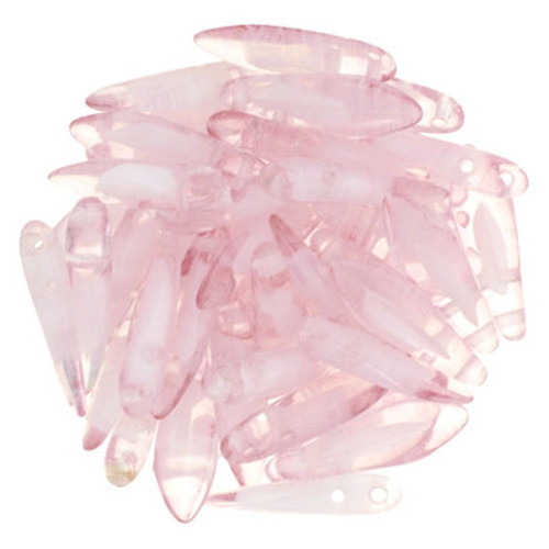 CzechMates Two-Hole Dagger 16 x 5mm Dagger Bead, Crystal/Lt Pink - 50pcs