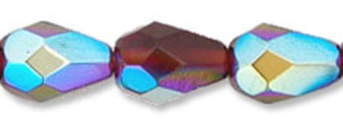 Starman Fire-Polish 7 x 5mm - Teardrop : Ruby AB (25pcs)
