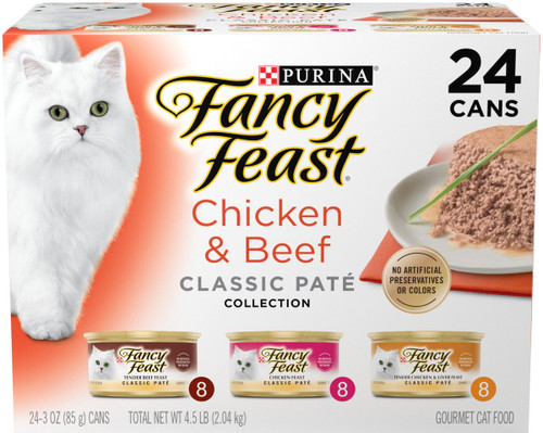 Fancy Feast Classic Collection Chicken & Beef Pate Variety Pack Canned Cat Food, 3-oz can, case of 24 Fancy Feast Classic Collection Chicken & Beef Pate Variety Pack Canned Cat Food, 3-oz can, case of 24