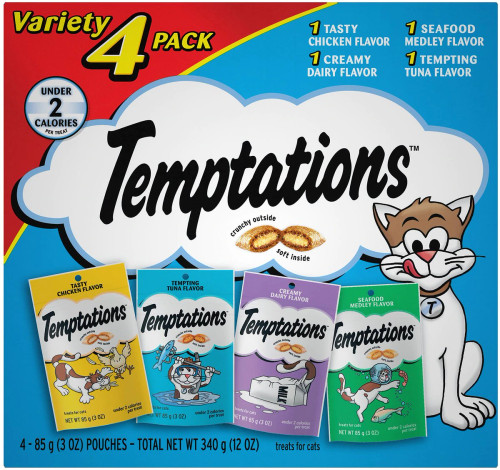 Temptations Feline Favorites Classic Variety Pack Soft & Crunchy Cat Treats, 3-oz bag, case of 4 Temptations Feline Favorites Classic Variety Pack Soft & Crunchy Cat Treats, 3-oz bag, case of 4