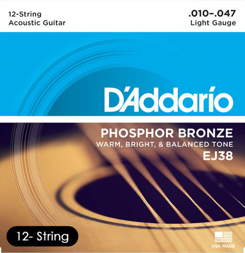 D'Addario Phosphor Bronze Acoustic (12-String) 10/47 EJ38 Custom Light Guitar Strings