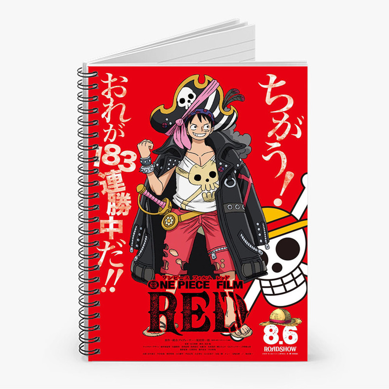 Pastele One Piece Film Red Anime Custom Spiral Notebook Ruled Line